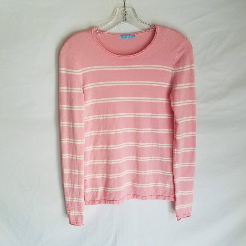 J McLaughlin Womens Pink Striped Ribbed Cotton Modal Long Sleeve Top Shirt Sz XS